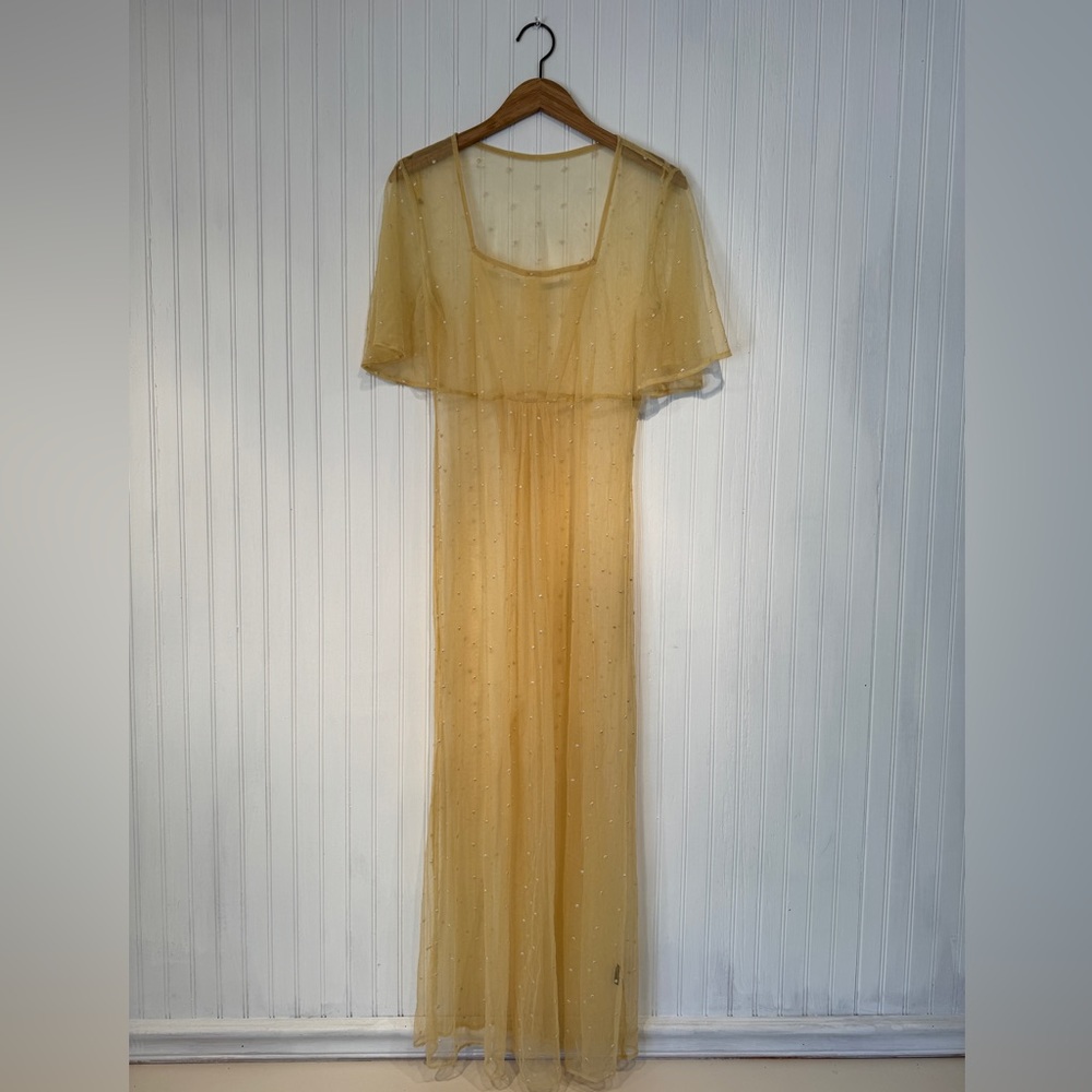 COPY - Beautiful Sheer, Vintage Yellow Polka-Dotted Embroidered Dress